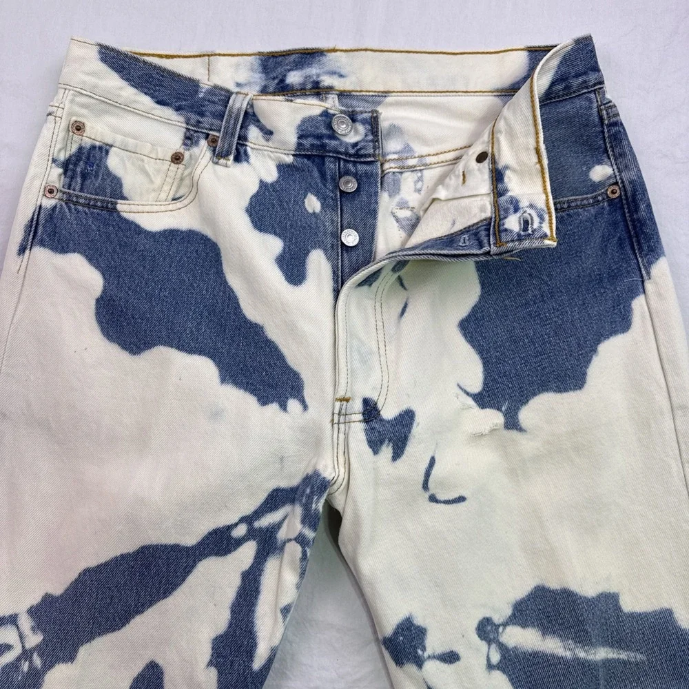 Vintage Levi 501 Jeans, Usa Made Custom Bleach Tie-Dye 3432 Rear Zip 100% Cotton